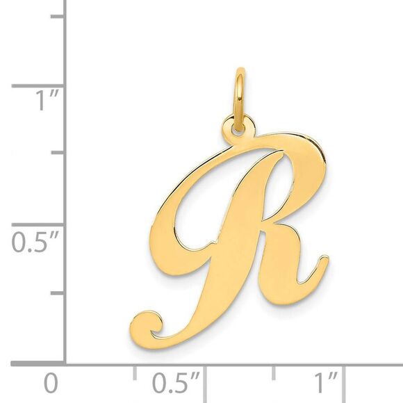 14k Yellow Gold, Ella Collection, LG Fancy Script Initial R Pendant - Picture 3 of 4